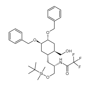 N-((S)-1-((1R,2R,4R,5R)-4,5-bis(benzyloxy)-2-(hydroxymethyl)cyclohexyl)-3-(tert-butyldimethylsilyloxy)propan-2-yl)-2,2,2-trifluoroacetamide结构式