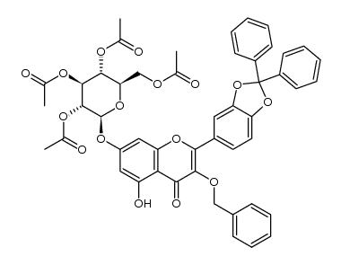 2-(2,2-diphenyl-benzo[1,3]dioxol-5-yl)-3-benzyloxy-5-hydroxyl-7-(2,3,4,6-tetra-O-acetyl)-β-D-glucopyranosyloxy-4H-chromen-4-one结构式