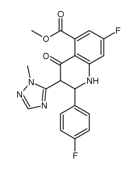 5-Quinolinecarboxylic acid, 7-fluoro-2-(4-fluorophenyl)-1,2,3,4-tetrahydro-3-(1-Methyl-1H-1,2,4-triazol-5-yl)-4-oxo-, Methyl ester结构式