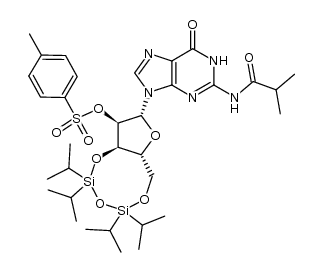 N2-isobutyryl-2'-O-p-toluenesulfonyl-3',5'-O-(1,1,3,3-tetraisopropyl-1,3-disiloxanyl)guanosine结构式