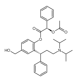 (R)-2-[3-(diisopropylamino)-1-phenylpropyl]-4-(hydroxymethyl)phenol (R)-2-acetoxy(phenyl)acetate结构式