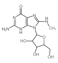 2-amino-9-[3,4-dihydroxy-5-(hydroxymethyl)oxolan-2-yl]-8-methylamino-3H-purin-6-one结构式