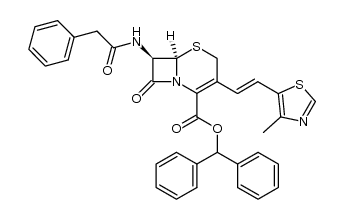 Diphenylmethyl (6R,7R)-3-[(E)-2-(4-Methyl-1,3-thiazol-5-yl)vinyl]-7-phenylacetamidoceph-3-em-4-carboxylate结构式