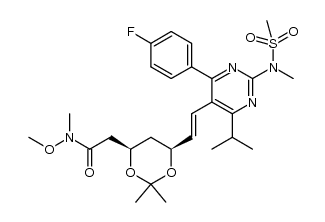 E-(6-{2-[2-(N-methyl-N-methanesulfonylamino)-4-(4-fluorophenyl)-6-isopropyl-pyrimidin-5-yl]vinyl}-[(4R,6S)-2,2-dimethyl-[1,3]dioxan-4-yl])-N-methoxy-N-methyl-acetamide结构式