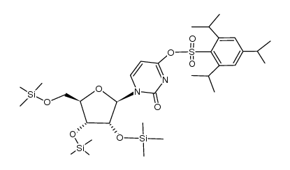 1-((2R,3R,4R,5R)-3,4-bis((trimethylsilyl)oxy)-5-(((trimethylsilyl)oxy)methyl)tetrahydrofuran-2-yl)-2-oxo-1,2-dihydropyrimidin-4-yl 2,4,6-triisopropylbenzenesulfonate结构式