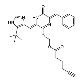 (((3Z,6Z)-6-benzylidene-3-((5-(tert-butyl)-1H-imidazol-4-yl)methylene)-5-oxo-3,4,5,6-tetrahydropyrazin-2-yl)oxy)methyl hex-5-ynoate结构式