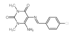 6-amino-5-[(4-chlorophenyl)methylideneamino]-1,3-dimethyl-pyrimidine-2,4-dione结构式