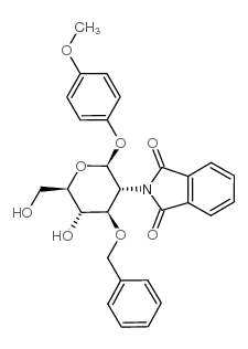 4-甲氧苯基3-O-苄基-2-脱氧-2-苯二甲酰亚氨基-Β-D-吡喃葡萄糖苷结构式