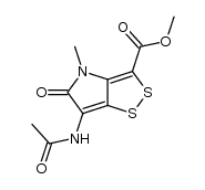 Methyl-6-acetamido-4,5-dihydro-4-methyl-5-oxo-1,2-dithiolo[4,3-b]pyrrol-3-carboxylat结构式