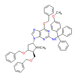 6-苄氧基-9-((1S,3R,3S)-4-苄氧基-3-苄氧基甲基-2-亚甲基环戊基)-N-((4-甲氧基苯基)二苯基甲基)-9H-嘌呤-2-胺结构式