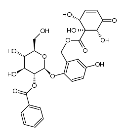 2-(2-benzoyl-β-D-glucopyranosyloxy)-7-(1α,2α,6α-trihydroxy-3-oxocyclohex-4-enoyl)-5-hydroxybenzyl alcohol结构式