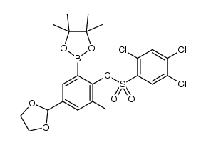 4-(1,3-dioxolan-2-yl)-2-iodo-6-(4,4,5,5-tetramethyl-1,3,2-dioxaborolan-2-yl)phenyl 2,4,5-trichlorobenzenesulfonate结构式
