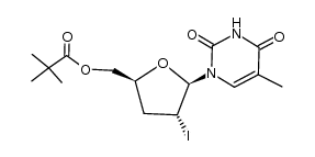 1-(2',3'-dideoxy-2'-iodo-5'-O-(trimethylacetyl)-β-D-ribofuranosyl)thymine结构式
