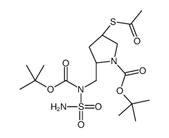 2-Methyl-2-propanyl (2S,4S)-4-(acetylsulfanyl)-2-{[{[(2-methyl-2- propanyl)oxy]carbonyl}(sulfamoyl)amino]methyl}-1-pyrrolidinecarbo xylate结构式