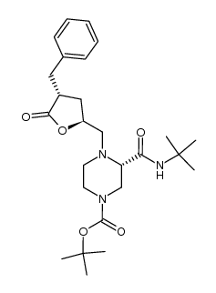 dihydro-5(S)-[[4-[(1,1-dimethylethoxy)carbonyl]-2(S)-(N-tert-butylcarbamoyl)piperazinyl]methyl]-3(R)-(phenylmethyl)-3(2H)-furanone结构式
