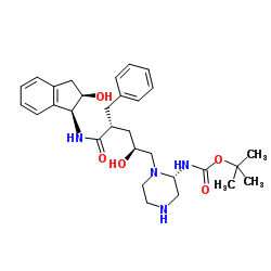 [1(1S,2R),5(S)]-2,3,5-三脱氧-N-(2,3-二氢-2-羟基-1H-茚-1-基)-5-[2-[(叔丁基氨基)甲酰]-1-哌嗪基]-2-(苯基甲基)-D-赤式-戊酰胺结构式