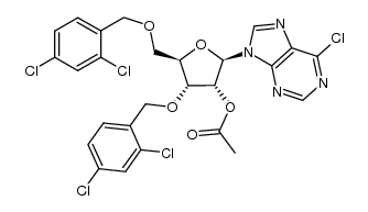 9-[2'-O-Acetyl-3',5'-bis-O-(2,4-dichlorobenzyl)-β-D-ribofuranosyl]-6-chloro-9H-purin结构式
