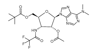 ((2S,3R,4R,5R)-4-acetoxy-5-(6-(dimethylamino)-9H-purin-9-yl)-3-(2,2,2-trifluoroacetamido)tetrahydrofuran-2-yl)methyl pivalate结构式