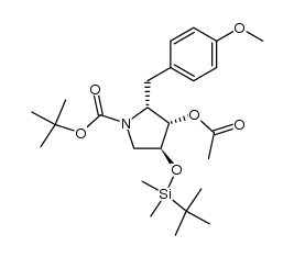 (2R,3S,4S)-3-Acetoxy-1-(tert-butoxycarbonyl)-4-(tert-butyldimethylsilyloxy)-2-(4-methoxybenzyl)pyrrolidine结构式