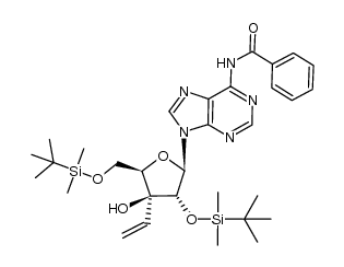 6-N-benzoyl-9-(2,5-di-O-(tert-butyldimethylsilyl)-3-C-vinyl-β-D-xylofuranosyl)adenine结构式