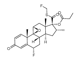 S-fluoromethyl 6α-fluoro-9β,11β-epoxy-16α-methyl-17α-propionyloxy-3-oxoandrosta-1,4-diene-17β-carbothioate结构式