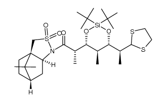 (S)-2-((4R,5S,6S)-6-((S)-1-(1,3-dithiolan-2-yl)ethyl)-2,2-di-tert-butyl-5-methyl-1,3,2-dioxasilinan-4-yl)-1-((3aR,6S,7aS)-8,8-dimethyl-2,2-dioxidotetrahydro-3H-3a,6-methanobenzo[c]isothiazol-1(4H)-yl)propan-1-one结构式