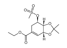 1,3-Benzodioxole-5-carboxylic acid, 3a,6,7,7a-tetrahydro-2,2-dimethyl-7-[(Methylsulfonyl)oxy]-, ethyl ester, (3aR,7R,7aR)-结构式