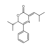 (6S)-6-isopropyl-5-phenyl-3-[(Z)-2-methylpropylidene]-3,6-dihydro-2H-1,4-oxazin-2-one结构式
