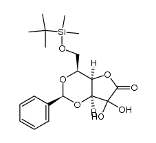 3,5-O-benzylidene-6-O-t-butyldimethylsilyl-L-xylo-hex-2-ulosonic acid 1,4-lactone 2-hydrate结构式