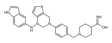1-[[4-[1-(1H-indol-5-ylamino)-2,4-dihydrothieno[3,2-d]pyrimidin-3 -yl]phenyl]methyl]piperidine-4-carboxamide结构式
