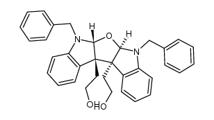 2,2'-((5aR,6aR,11bS,11cS)-5,7-dibenzyl-5,5a,6a,7,11b,11c-hexahydrofuro[2,3-b:5,4-b']diindole-11b,11c-diyl)diethanol结构式