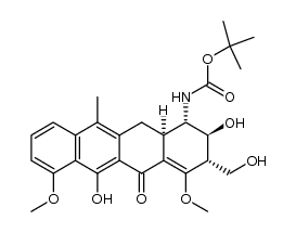 tert-butyl ((1S,2S,3S,12aR)-2,6-dihydroxy-3-(hydroxymethyl)-4,7-dimethoxy-11-methyl-5-oxo-1,2,3,5,12,12a-hexahydrotetracen-1-yl)carbamate结构式