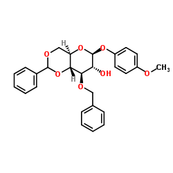 4-甲氧苯基3-O-苄基-4,6-O-苯亚甲基-β-D-吡喃葡萄糖苷结构式