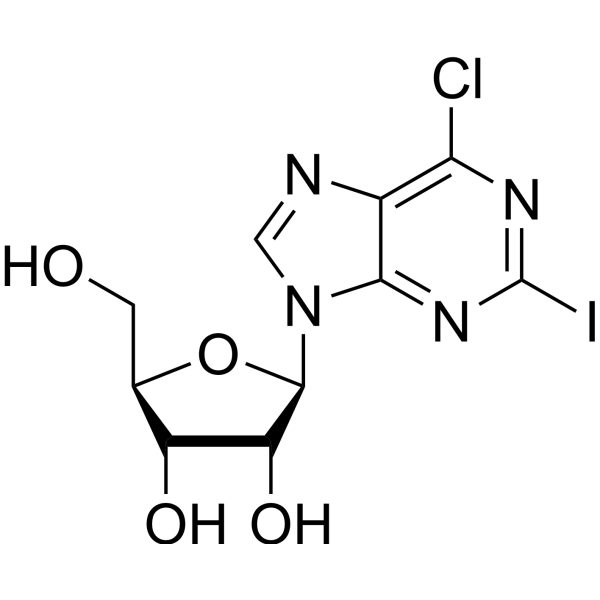 (2S,3R,4S,5R)-2-((6-CHLORO-2-IODO-9H-PURIN-9-YL)OXY)-5-(HYDROXYMETHYL)TETRAHYDROFURAN-3,4-DIOL结构式