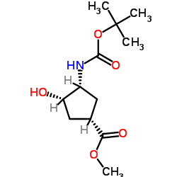 (1R,2S,4S)-N-BOC-1-氨基-2-羟基环戊烷-4-羧酸甲酯结构式