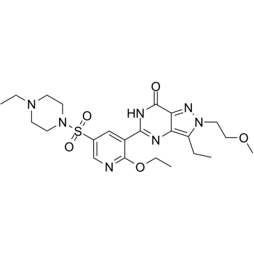 5-[2-乙氧基-5-(4-乙基哌嗪-1-基磺酰基)吡啶-3-基]-3-乙基-2-(2-甲氧基乙基)-2,6-二氢-7H-吡唑并[4,3-d]嘧啶-7-酮结构式
