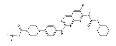 4-{4-[7-(3-Cyclohexyl-ureido)-6-fluoro-pyrido[2,3-d]pyrimidin-2-ylamino]-phenyl}-piperazine-1-carboxylic acid tert-butyl ester结构式