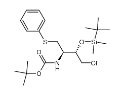 (3S)-t-butyldimethylsilyloxy-(2R)-(t-butyloxycarbonyl)amino-4-chloro-1-phenylthiobutane结构式