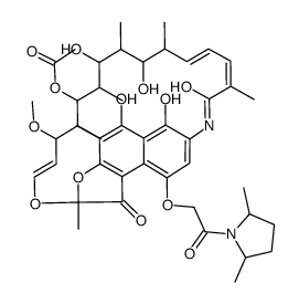 O4-[2-((2ξ)-2r,5ξ-dimethyl-pyrrolidin-1-yl)-2-oxo-ethyl]-rifamycin结构式