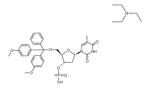 [5'-O-(4,4'-dimethoxytrityl)thymidine 3'-(H-phosphonate)](1-)*(CH3CH2)3NH(1+)结构式
