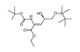 ethyl (4R)-2-(N-tert-butyloxycarbonylamino)-5-tert-butyldimethylsiloxy-2-pentenoate结构式