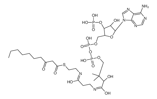 S-[2-[3-[[4-[[[(2R,3S,4R,5R)-5-(6-aminopurin-9-yl)-4-hydroxy-3-phosphonooxyoxolan-2-yl]methoxy-hydroxyphosphoryl]oxy-hydroxyphosphoryl]oxy-2-hydroxy-3,3-dimethylbutanoyl]amino]propanoylamino]ethyl] 3-oxodecanethioate结构式