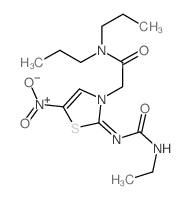 2-[(2Z)-2-(ethylcarbamoylimino)-5-nitro-1,3-thiazol-3-yl]-N,N-dipropyl-acetamide结构式