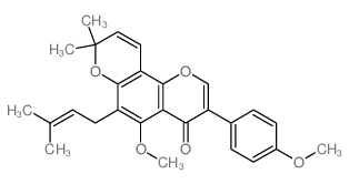 5-methoxy-3-(4-methoxyphenyl)-8,8-dimethyl-6-(3-methylbut-2-enyl)pyrano[2,3-h]chromen-4-one结构式