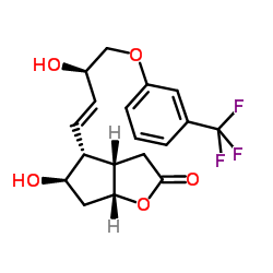 (+)-(3aR,4R,5r,6aS)-六氢-5-羟基-4-[(1E,3R)-3-羟基-4-(3-三氟甲基)苯氧基-1-丁烯基]-2H-环戊并[b]呋喃-2-酮结构式