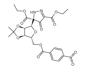 5-[O2,O3-isopropylidene-O5-(4-nitro-benzoyl)-α-D-ribofuranosyl]-4-oxo-4,5-dihydro-1H-pyrazole-3,5-dicarboxylic acid diethyl ester结构式