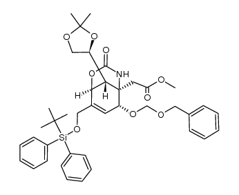 methyl 2-((1S,5R,6R,9R)-6-((benzyloxy)methoxy)-8-(((tert-butyldiphenylsilyl)oxy)methyl)-9-((S)-2,2-dimethyl-1,3-dioxolan-4-yl)-3-oxo-2-oxa-4-azabicyclo[3.3.1]non-7-en-5-yl)acetate结构式