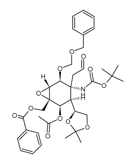 ((1S,2R,3S,4R,5S,6R)-2-acetoxy-5-((benzyloxy)methoxy)-4-((tert-butoxycarbonyl)amino)-3-((S)-2,2-dimethyl-1,3-dioxolan-4-yl)-4-(2-oxoethyl)-7-oxabicyclo[4.1.0]heptan-1-yl)methyl benzoate结构式