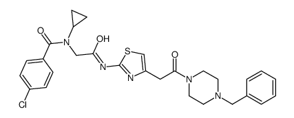 N-[2-[[4-[2-(4-benzylpiperazin-1-yl)-2-oxoethyl]-1,3-thiazol-2-yl]amino]-2-oxoethyl]-4-chloro-N-cyclopropylbenzamide结构式