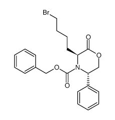 (3S,5S)-2,3,5,6-tetrahydro-3-(4-bromobutyl)-5-phenyl-N-(benzyloxycarbonyl)-4H-1,4-oxazine-2-one结构式